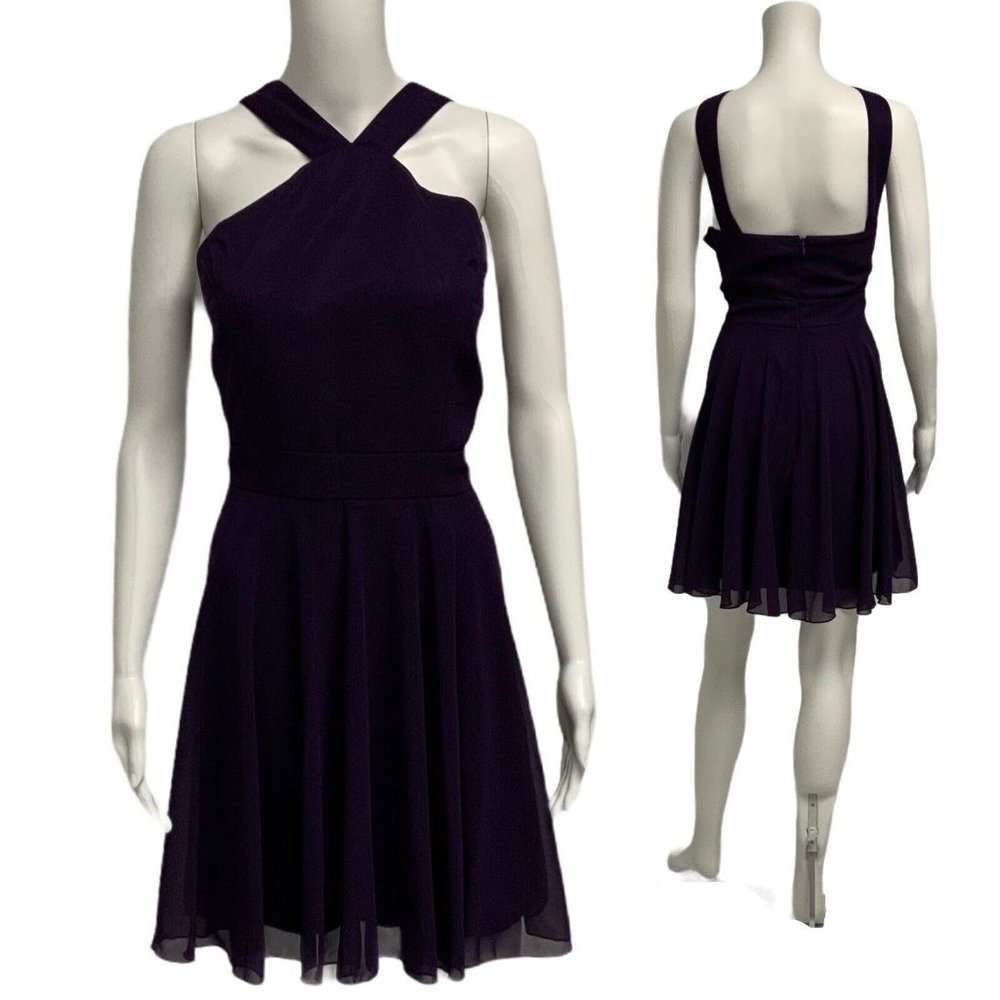 IEFIEL evening party prom bridesmaid dress purple knee length size 16
